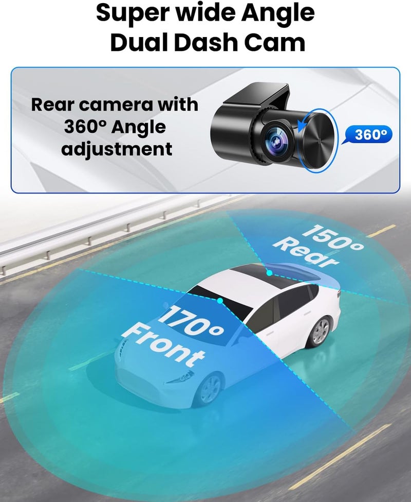 SUVCON Dash Cam Front and Rear 4K/1080P, Dash Camera for Cars Build in WiFi, Full HD Dash Cam with APP Control, 3.94'' IPS Screen Dash Camera with 32GB SD Card, G-Sensor, 24Hr Parking Mote, Loop Recording - Image 4